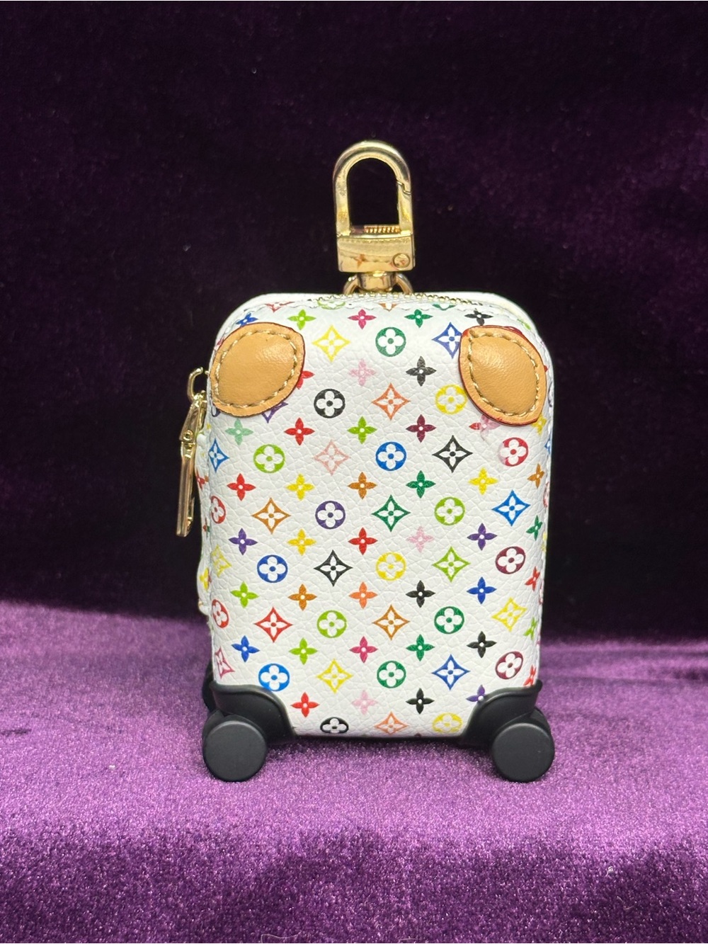 EMOTIONAL BAGGAGE — Tiny Suitcase Charm (White Multicolor, non-rolling wheels)